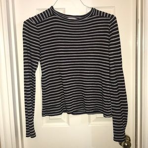 Black and White Striped Tight Fitting Sweater